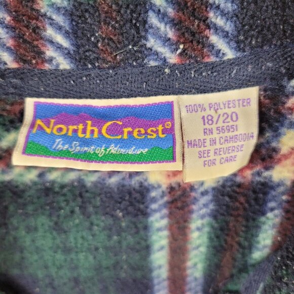 Vintage 90s Fleece Sweatshirt Jacket Plus size 18/20 2X warm Plaid Green Red - Picture 5 of 5